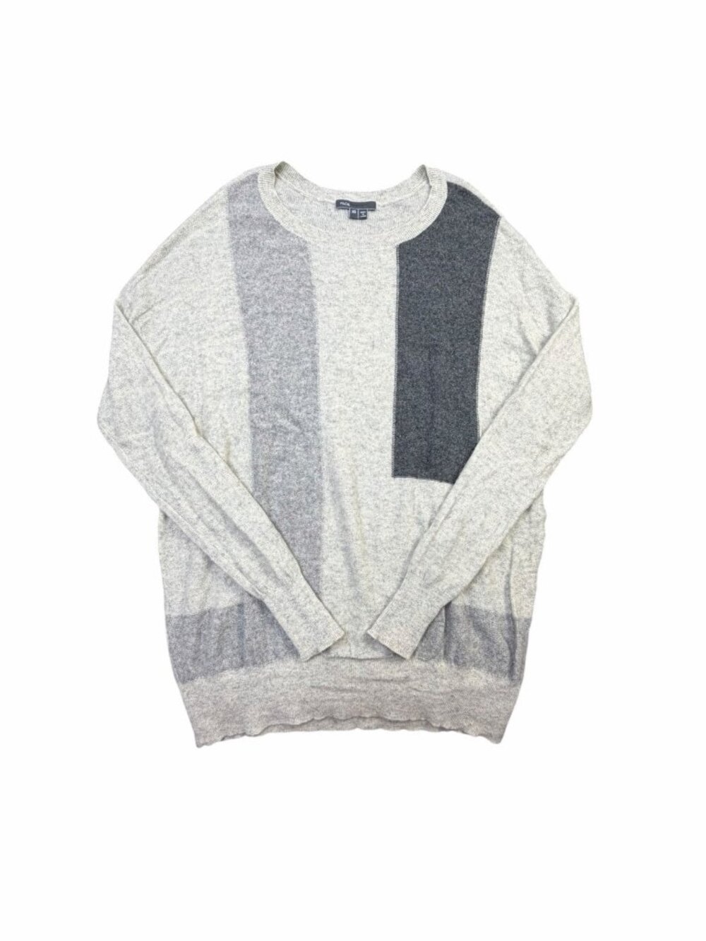 Vince XS Wool Colorblock Lightweight Knit Sweater Gray Crew Neck Pullover